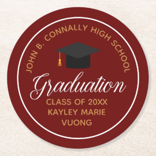 Dessous De Verre Rond Maroon Gold Graduation Custom School Party