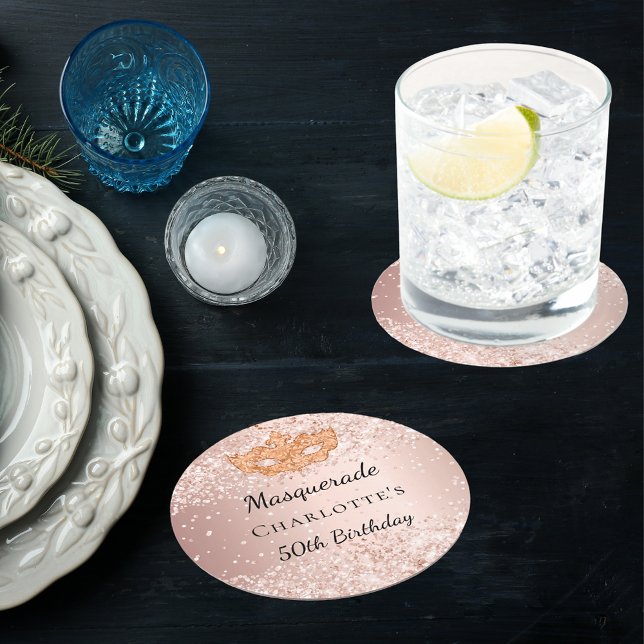 Dessous De Verre Rond Mascarade rose masque or fête d'anniversaire (Créateur téléchargé)