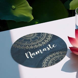 Dessous De Verre Rond Méditation Yoga Instructeur Gold Mandala Marine Bl
