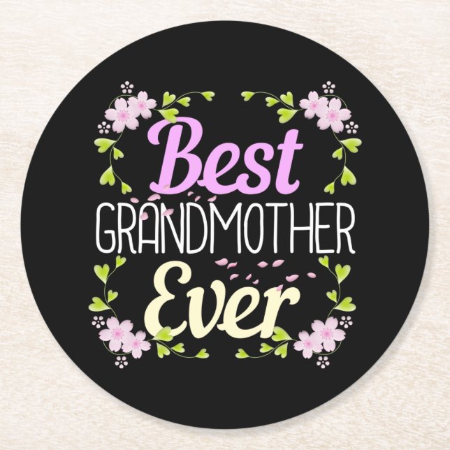 Dessous De Verre Rond Meilleure grand-mère jamais - Rose Floral (Devant)