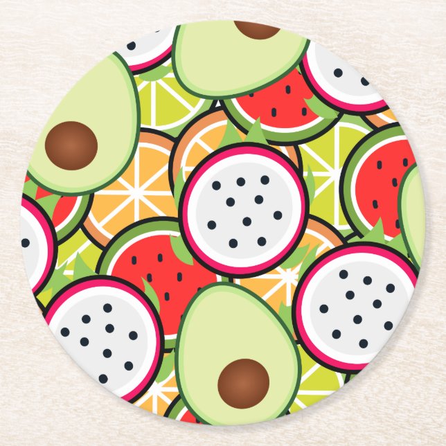 Dessous De Verre Rond Mélange de fruits (Devant)