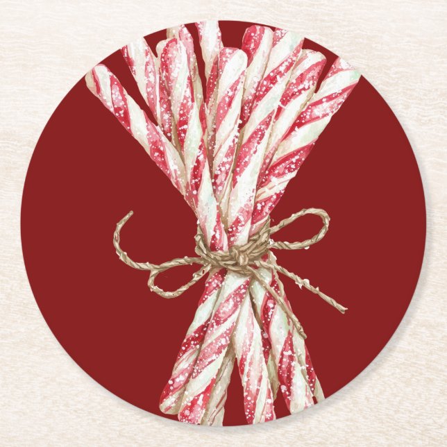 Dessous De Verre Rond Menthe blanche rouge Noël (Devant)