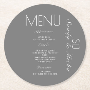 Dessous De Verre Rond Menu Dîner Mariage Simple Script Gris