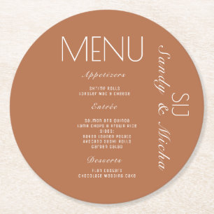 Dessous De Verre Rond Menu Dîner Mariage Simple Script Terracotta