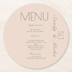Dessous De Verre Rond Menu du dîner Mariage rose simple Script