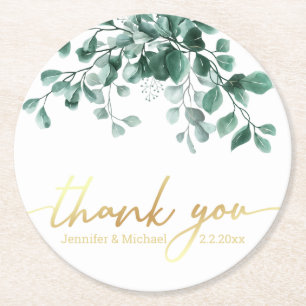 Dessous De Verre Rond merci Aquarelle Eucalyptus Vert or