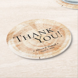 Dessous De Verre Rond Merci de grain de bois Mariage rustique Favoriser