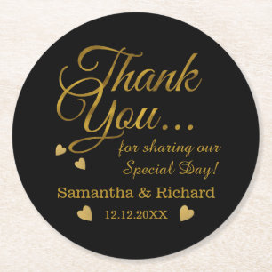 Dessous De Verre Rond Merci d'or personnalisé Faveur mariage 