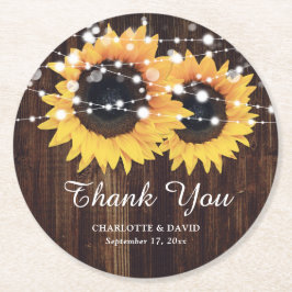 Dessous De Verre Rond Merci Mariage de tournesol en bois rustique