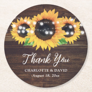 Dessous De Verre Rond Merci Mariage de tournesol rustique