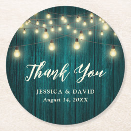 Dessous De Verre Rond Merci Mariage Turquoise rustique