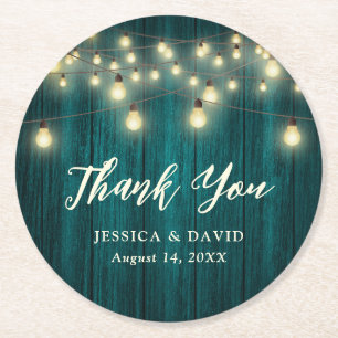 Dessous De Verre Rond Merci Mariage Turquoise rustique