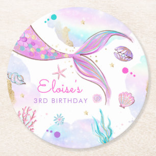 Dessous De Verre Rond Mermaid Whimsical Sous La Fête D'Anniversaire De L