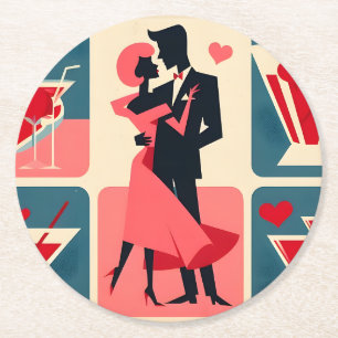 Dessous De Verre Rond Mid Century Valentine Dancing Couple