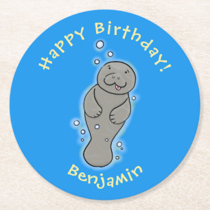 Dessous De Verre Rond Mignonne manatée bébé avec bulles illustration