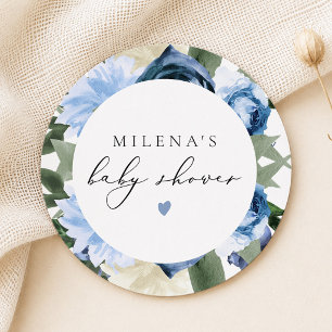 Dessous De Verre Rond MILENA Fleurs Bleu Poussiéreux Garçon Baby Shower