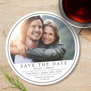 Dessous De Verre Rond Minimal Moderne Photo Noir Blanc Save The Date