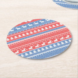 Dessous De Verre Rond Minimalist Red & Blue Christmas - Unique Pattern