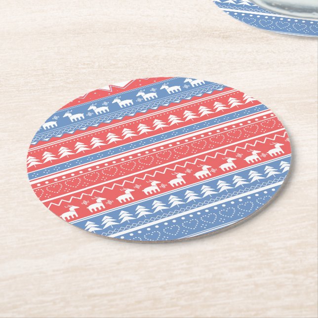 Dessous De Verre Rond Minimalist Red & Blue Christmas - Unique Pattern (Incliné)