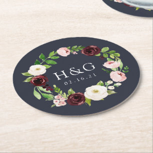Dessous De Verre Rond Minuit Romance Mariage Monogramme & Date
