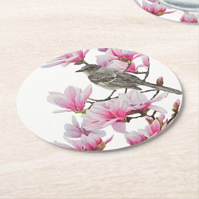 Dessous De Verre Rond Mockingbird / Magnolias (Incliné)