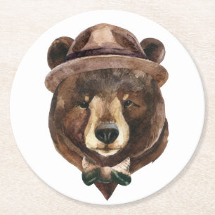 Dessous De Verre Rond Mode d'ours d'aquarelle