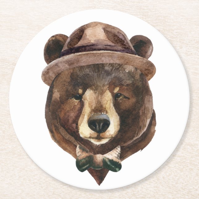 Dessous De Verre Rond Mode d'ours d'aquarelle (Devant)