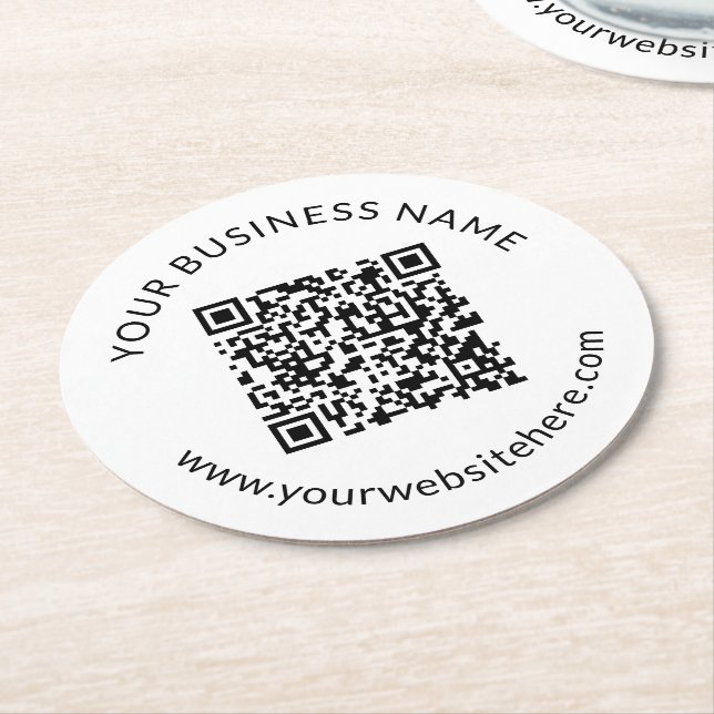 Dessous De Verre Rond Modèle de code QR téléchargé avec texte modifiable (Incliné)