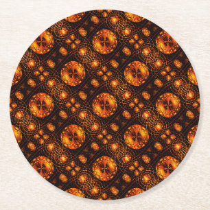 Dessous De Verre Rond Moderne Bohème Élégant Motif d'Art Abstrait Doré #
