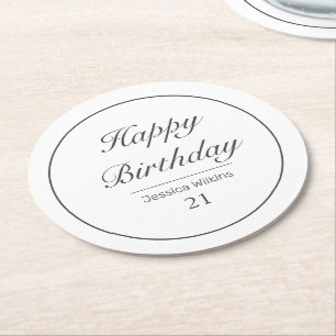Dessous De Verre Rond Moderne minimaliste blanc noir Joyeux anniversaire