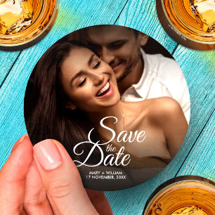 Dessous De Verre Rond Moderne Photo Classique Élégant Faire-Part de Mari