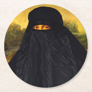 Dessous De Verre Rond Mona Lisa cachée derrière la burqa