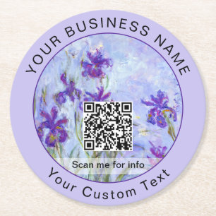 Dessous De Verre Rond Monet - Lilac Irises / Iris Mauves - Code QR