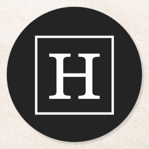 Dessous De Verre Rond Monograme de Black White Framed Initial