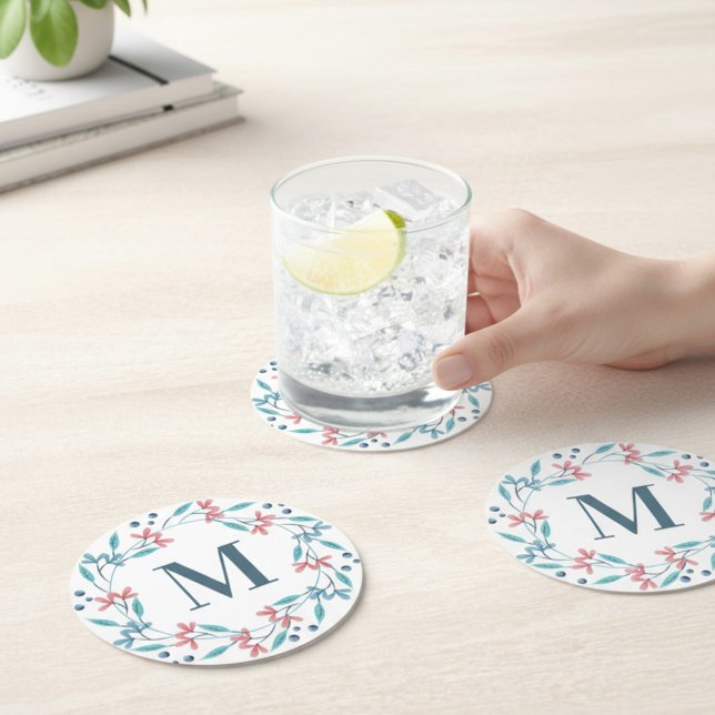 Dessous De Verre Rond Monogramme à couronne florale simple (Créateur téléchargé)