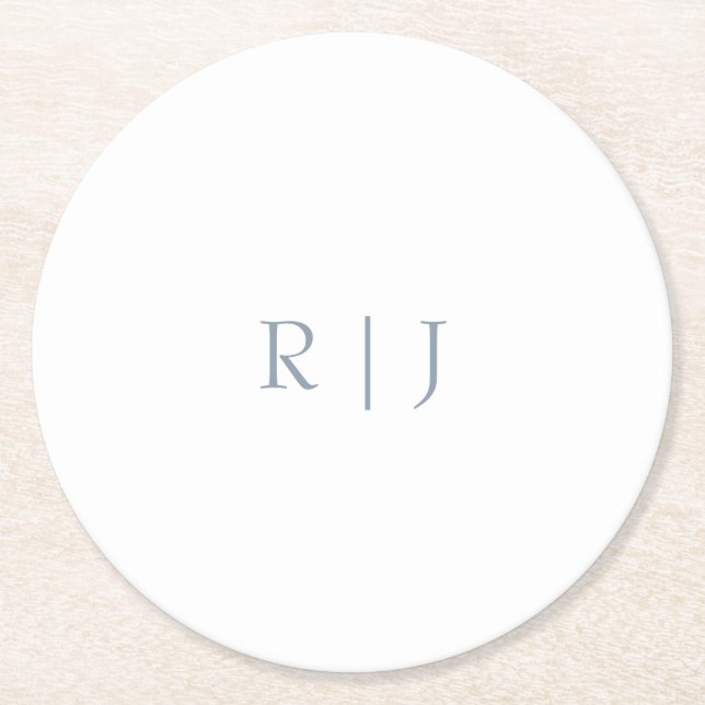 Dessous De Verre Rond Monogramme bleu poussiéreux Initiales Mariage mini (Devant)