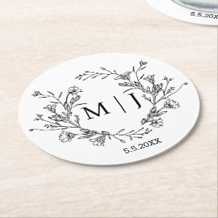 Dessous De Verre Rond monogramme botanique élégant mariage simple