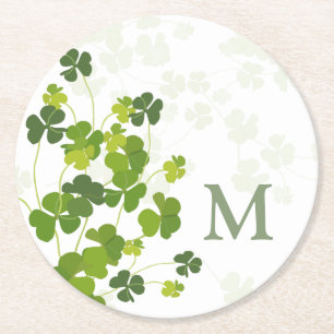 Dessous De Verre Rond Monogramme de bouquet vert Shamrock