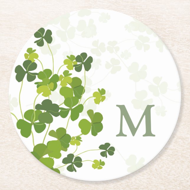 Dessous De Verre Rond Monogramme de bouquet vert Shamrock (Devant)
