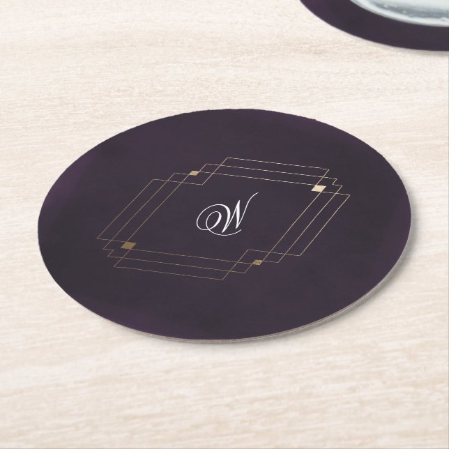 Dessous De Verre Rond Monogramme de calligraphie violette classique Gold (Incliné)