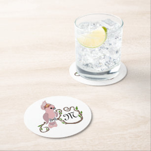 Dessous De Verre Rond Monogramme de Cockatoo rose Whimsical