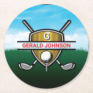 Dessous De Verre Rond Monogramme de golf élégant personnalisé minimalist