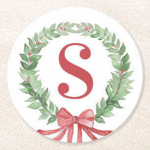 Dessous De Verre Rond Monogramme de la couronne de Noël