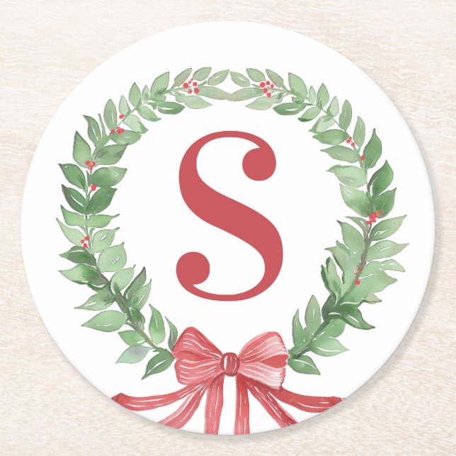 Dessous De Verre Rond Monogramme de la couronne de Noël (Devant)