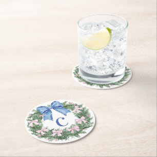 Dessous De Verre Rond Monogramme de la couronne de Noël