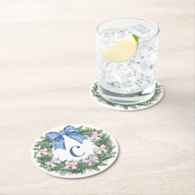 Dessous De Verre Rond Monogramme de la couronne de Noël (En situation)