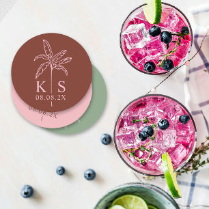 Dessous De Verre Rond Monogramme de palmier personnalisé Enregistrer le 