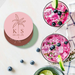 Dessous De Verre Rond Monogramme de palmier personnalisé Enregistrer le 