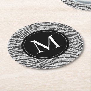 Dessous De Verre Rond Monogramme de Parties scintillant en argent noir G