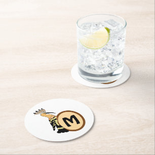 Dessous De Verre Rond Monogramme d'oiseau Whimsical Hoopoe